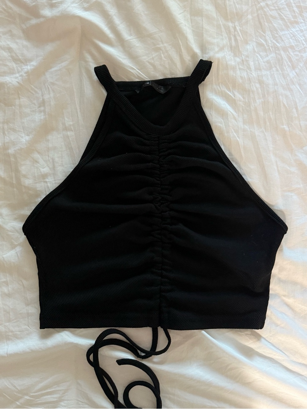 SHEIN Black Ruched Halter Crop Tank